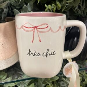 Rae Dunn Pink Bow Tres Chic Ceramic Coffee Mug coquette NWT